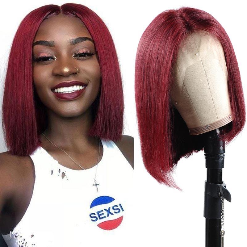 Wine Red Brazilian Straight Hair 99J Burgundy Colored Short BOB Wigs Lady Wig