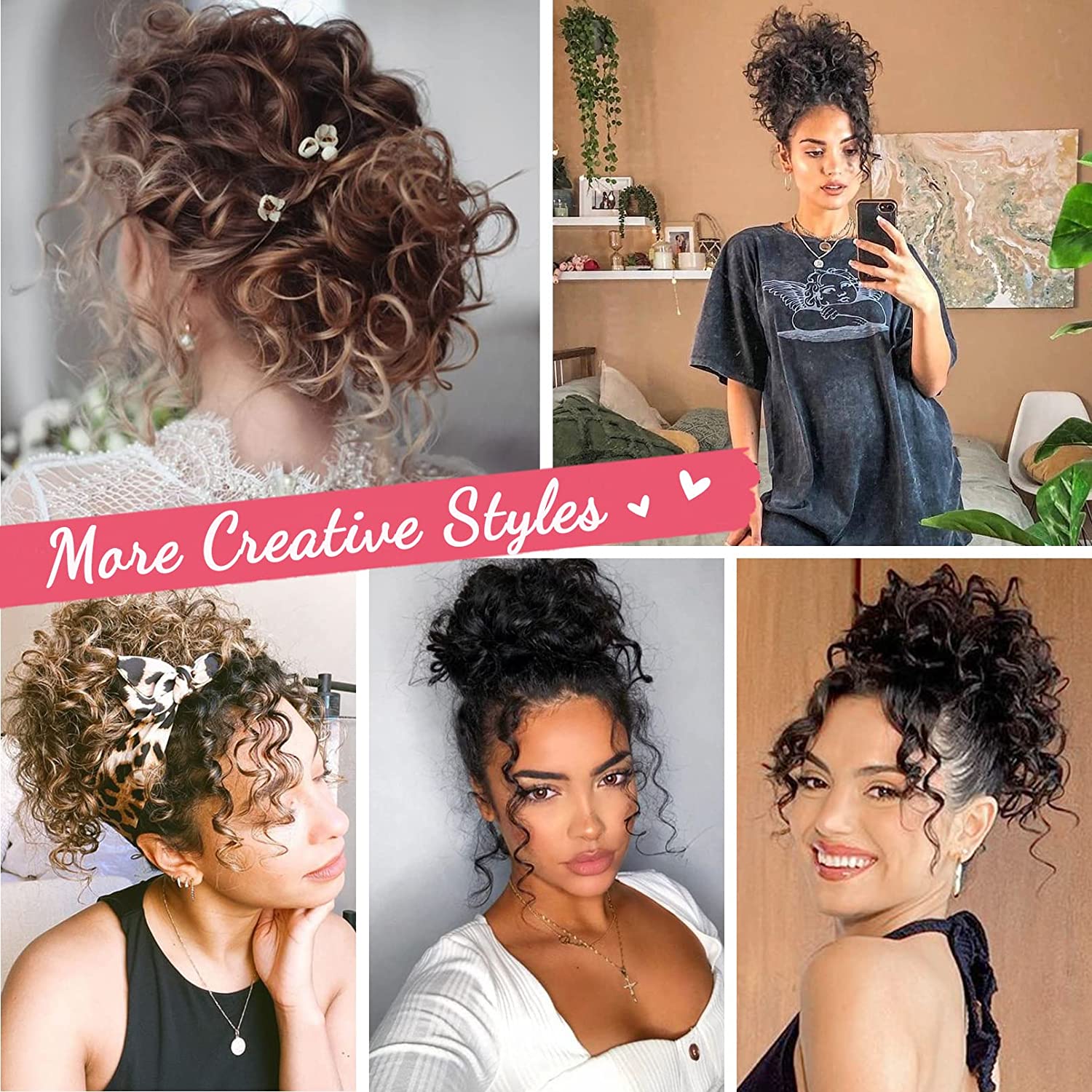 Curly Hair Bun, Elastic Drawstring Loose Wave Messy Hair Bun