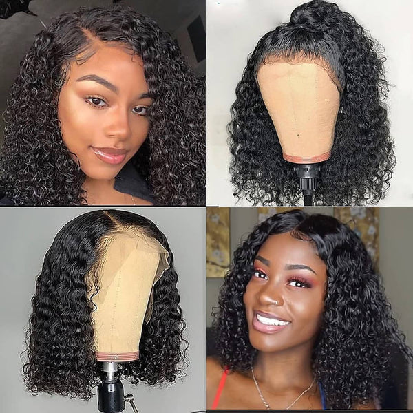 Natural Color Curly Bob Pre Plucked HD Lace Front hair Wig