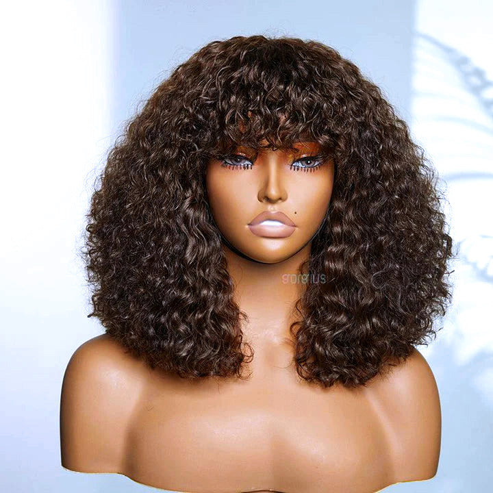 High Density Messy Curly Bob Wig With Bang