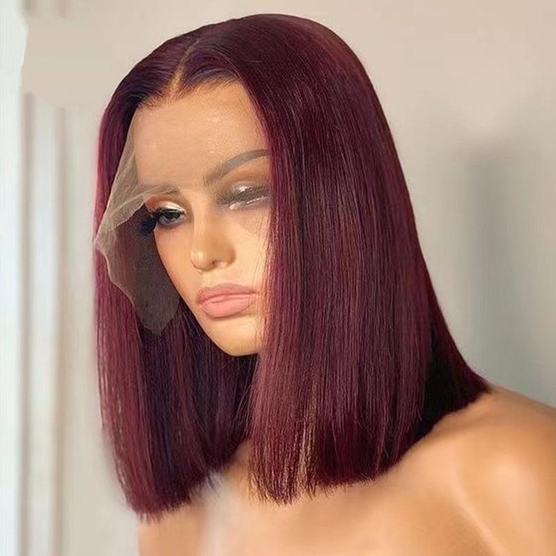 Wine Red Brazilian Straight Hair 99J Burgundy Colored Short BOB Wigs Lady Wig