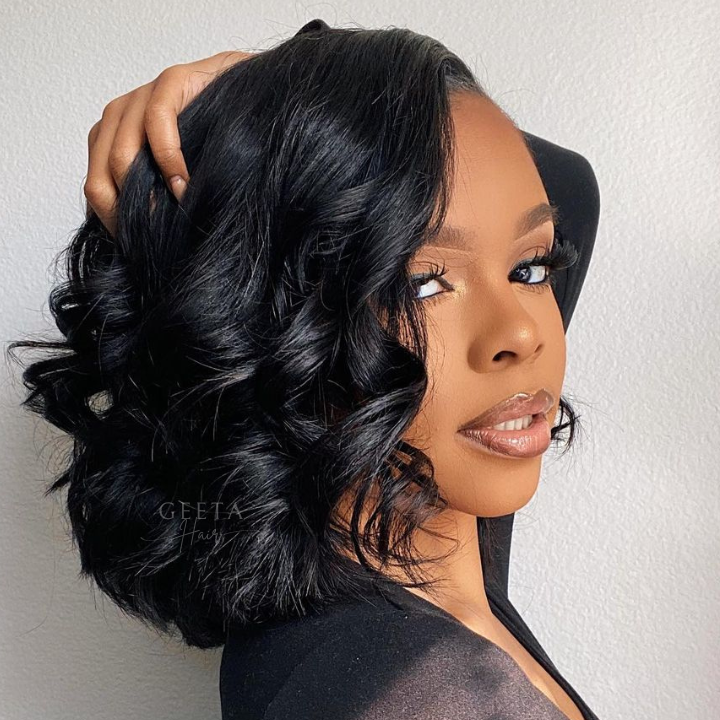 Body Wave Pre Plucked HD Lace Closure Bombshell Curls Human Hair Bob Wigs