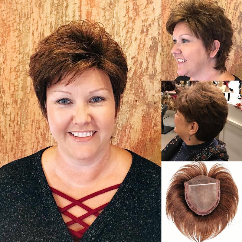 Hight Quality Natural Short Hair Topper with Silk Base & Clip For Thinning Hair