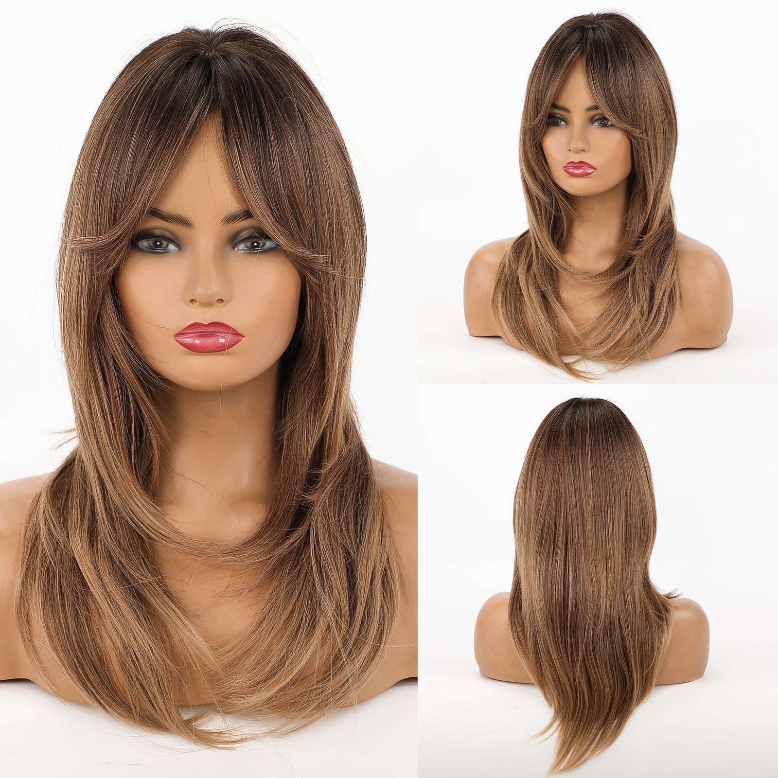 2024 Breathable Light Golden Mid Part Shoulder Straight Hair Wigs Natural Straight