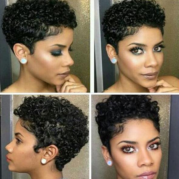 Women Afro Short Curly Hair Wig without Bangs