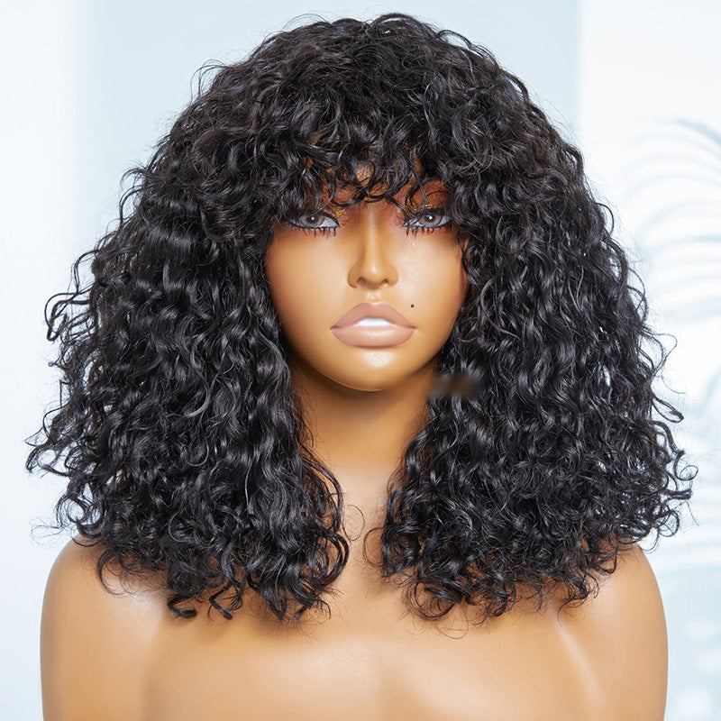 High Density Messy Curly Bob Wig With Bang