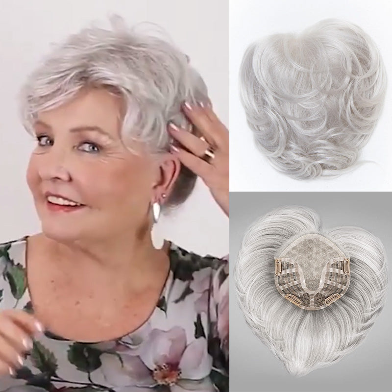 Hight Quality Natural Short Hair Topper with Silk Base & Clip For Thinning Hair