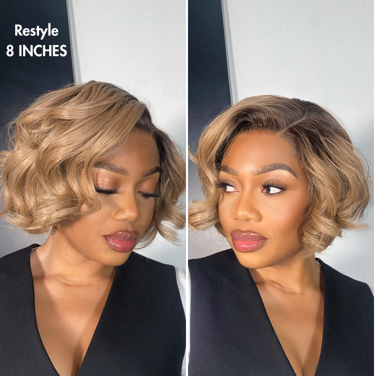 Ash Blonde Ombre / Natural Black Blunt Cut Bob Glueless HD Lace Short Bob Wig