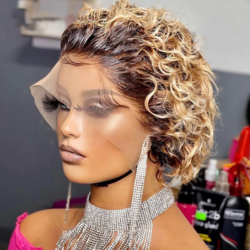 Golden Brown Pixie Cut Curly Hair Short Wig