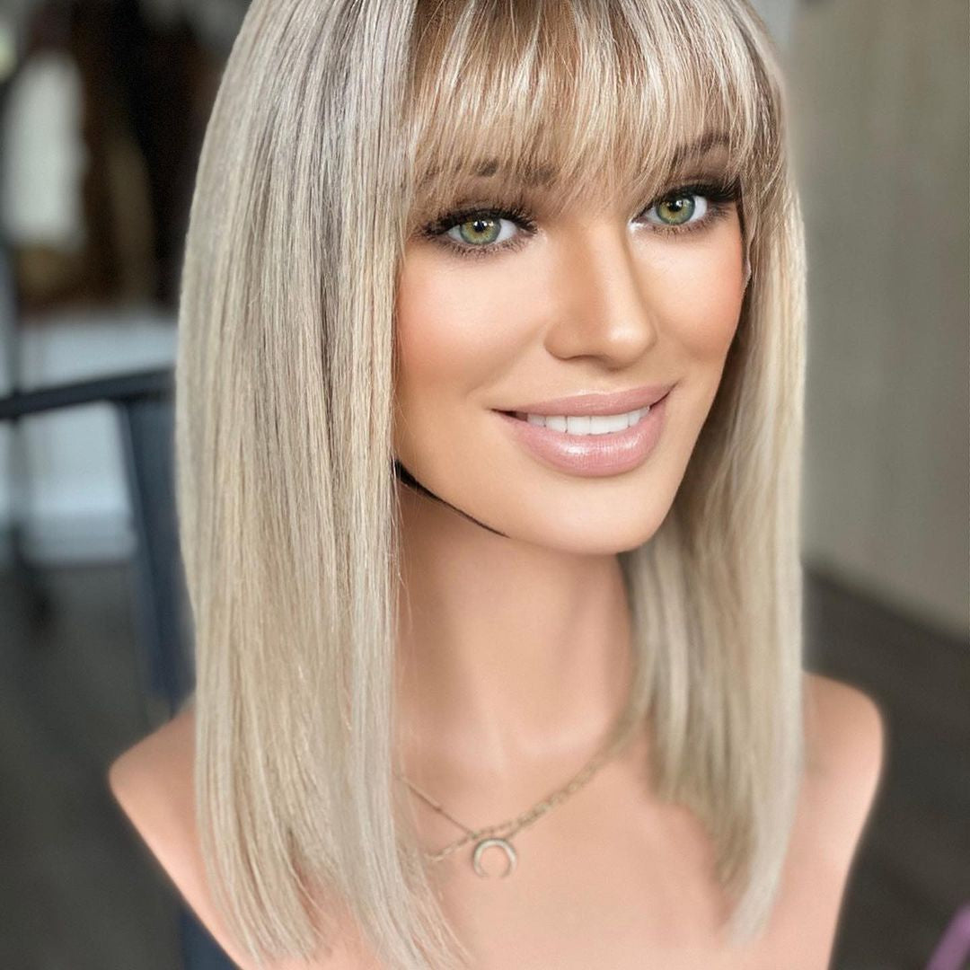 2024 Blonde Color Straight Wig With Bangs