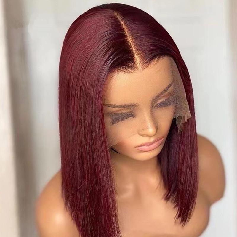 Wine Red Brazilian Straight Hair 99J Burgundy Colored Short BOB Wigs Lady Wig