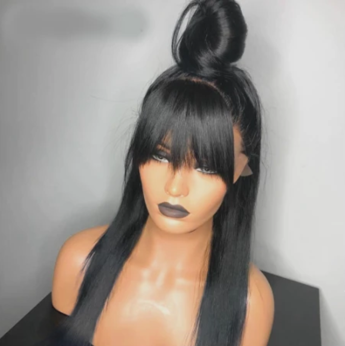 Bang Wig  Straight Pre Plucked Wig With Baby Hair Wig With Bangs Preplucked Lace Wig Remy