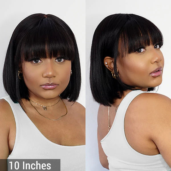 Glueless Black / Reddish Straight Bob With Bangs Minimalist Undetectable HD Lace Wig