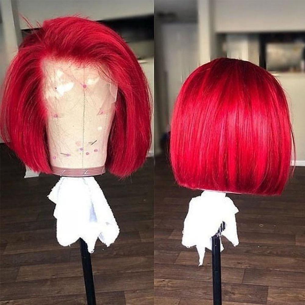 Red Short Bob Wig 360 Lace Frontal Wigs