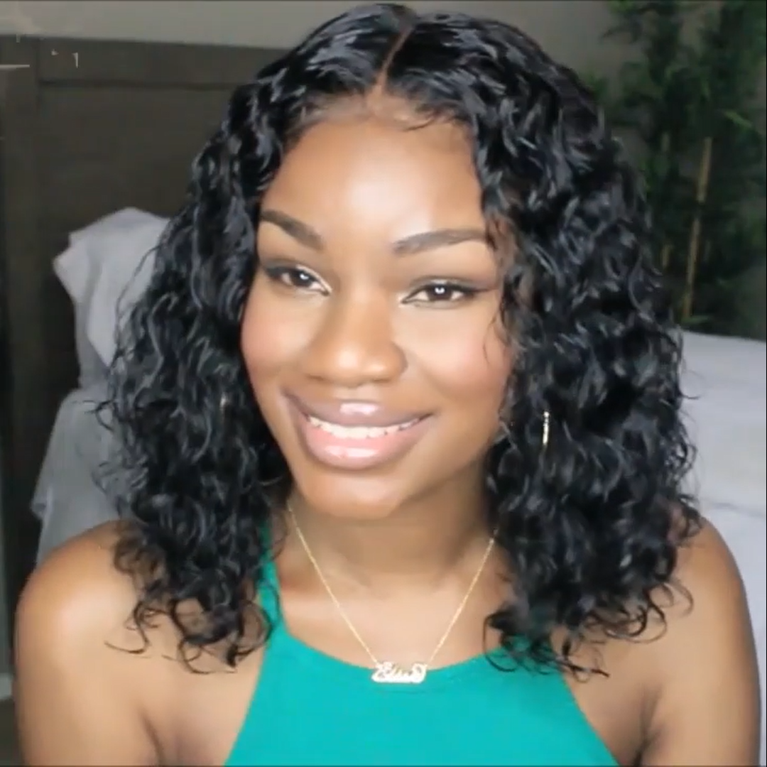 Brazilian Natural Black Curly Bob Glueless Wig