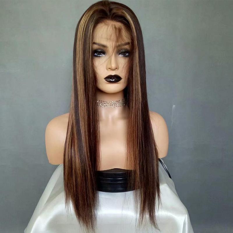 New Brown Mixed Gold Long Hair Straight Wig