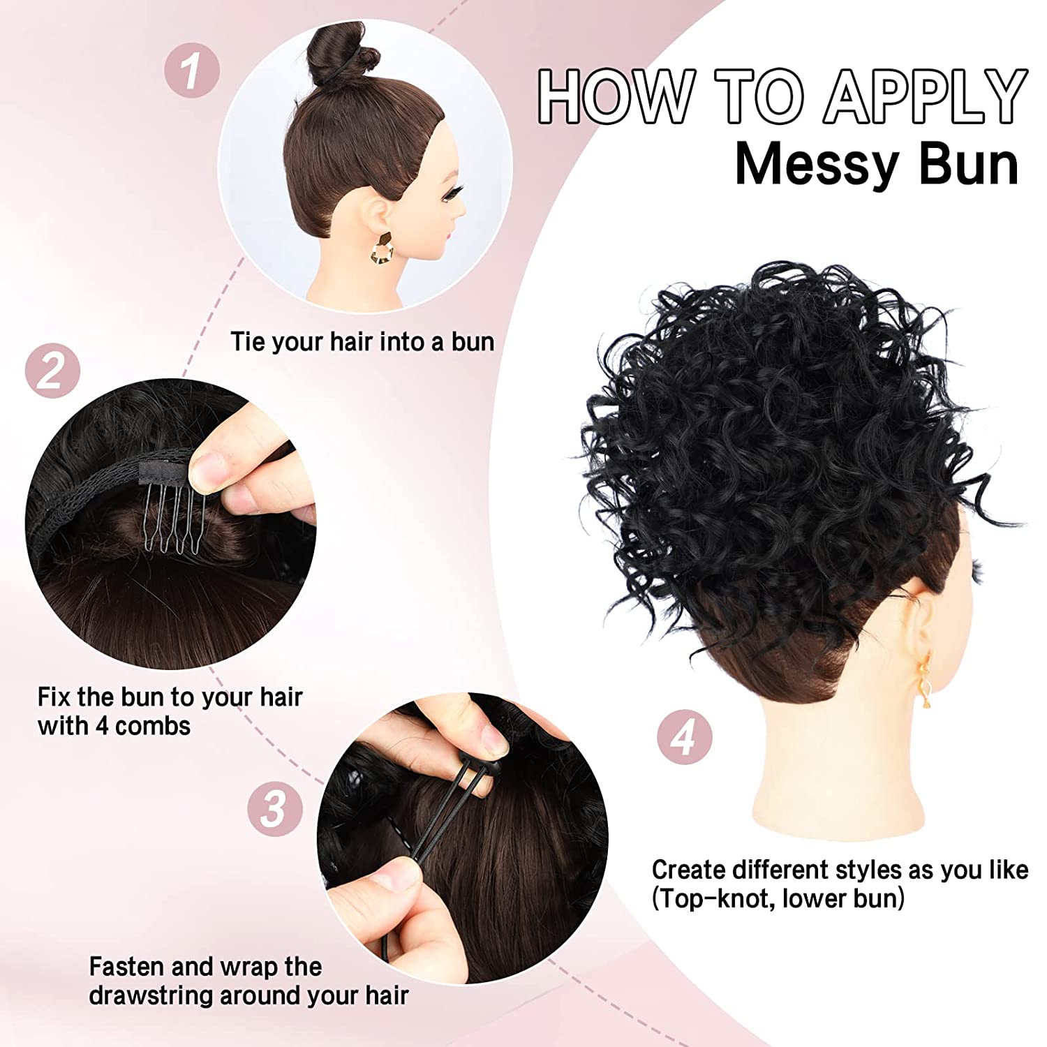 Curly Hair Bun, Elastic Drawstring Loose Wave Messy Hair Bun