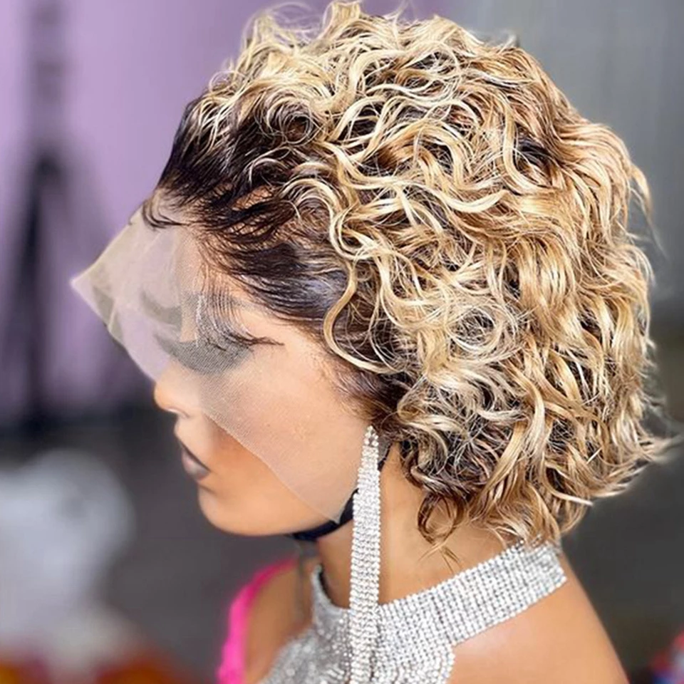 Golden Brown Pixie Cut Curly Hair Short Wig