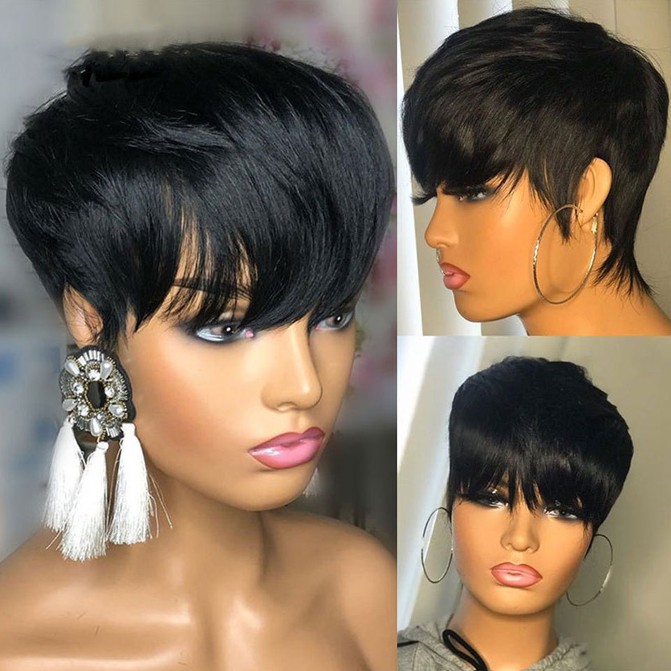 Pixed Cut Short Wig Black 4Inch Bob Straight Hair