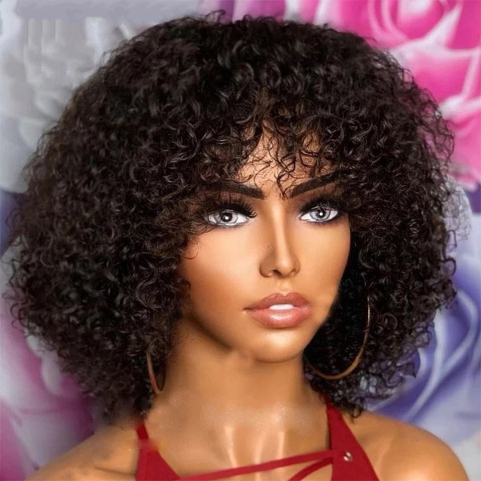 Brazilian Remy Curly Hair Wig With Bangs Glueless Wigs