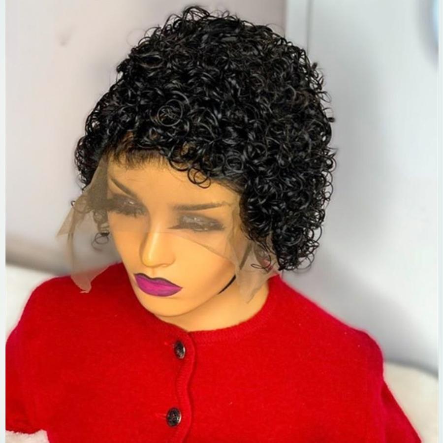 Pixie Cut 9- 13*4 Pixie Curly Lace Front   Wigs 150% 180% Density With Baby Hair Brazilian Non-Remy Medium Ratio For Women