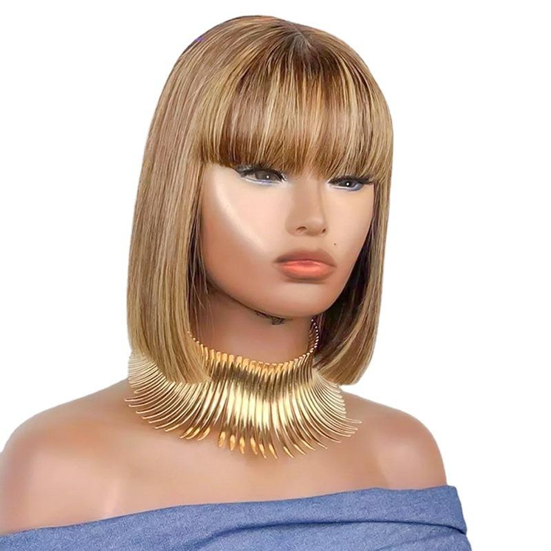 Highlight Brown Mixed Gold Straight Short Bob