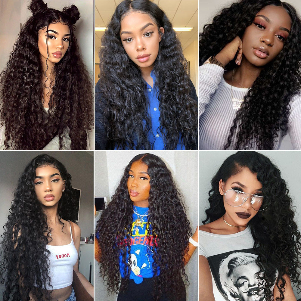 Brazilian Kinky Curly Long hair Wigs Lace Frontal Water Wave Wigs