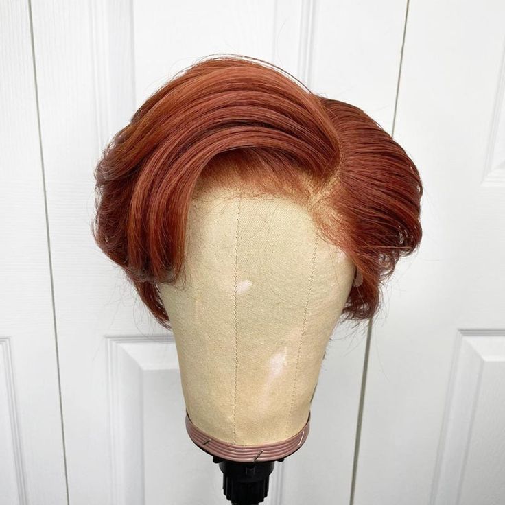 Orange Brown Glueless Natural Short Hair Pixie Cut Wig