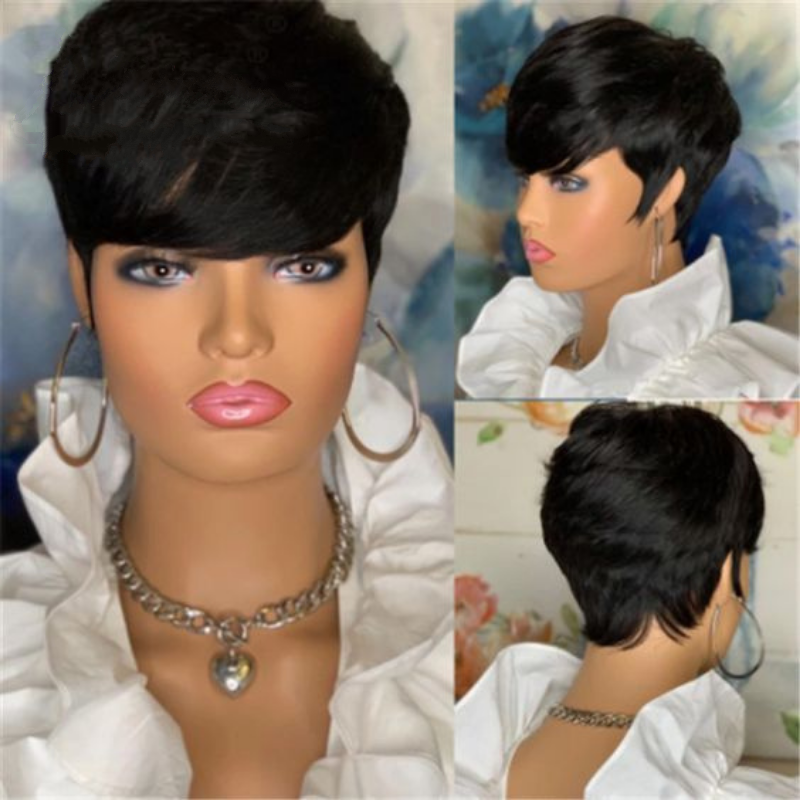 Pixed Cut Short Wig Black 4Inch Bob Straight Hair