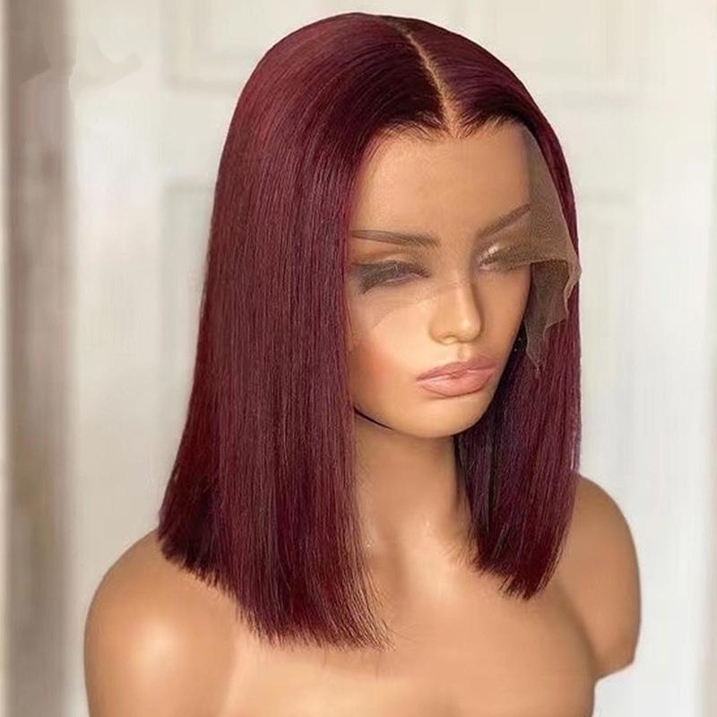 Wine Red Brazilian Straight Hair 99J Burgundy Colored Short BOB Wigs Lady Wig