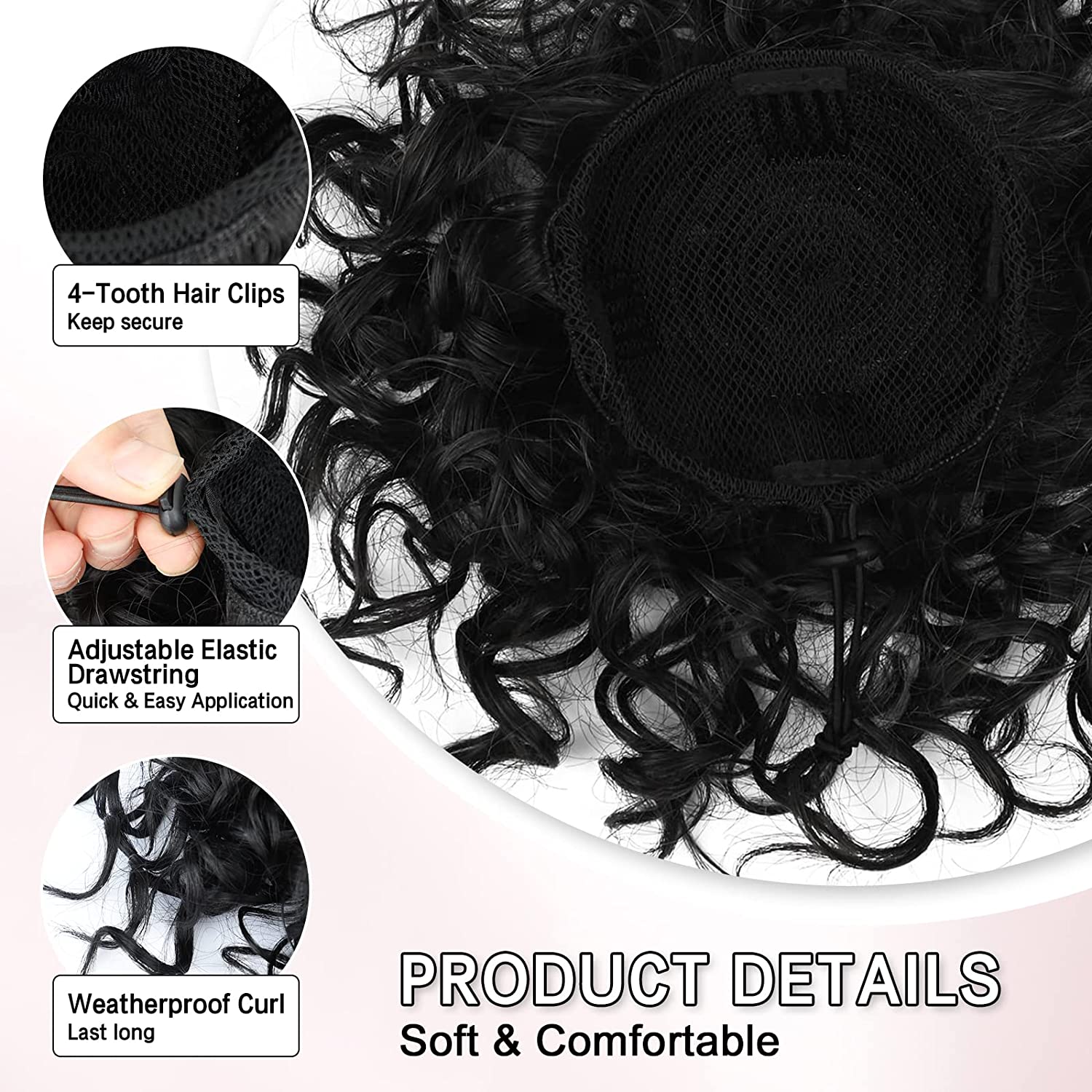 Curly Hair Bun, Elastic Drawstring Loose Wave Messy Hair Bun