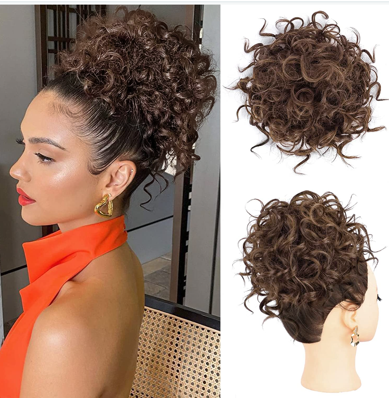 Curly Hair Bun, Elastic Drawstring Loose Wave Messy Hair Bun