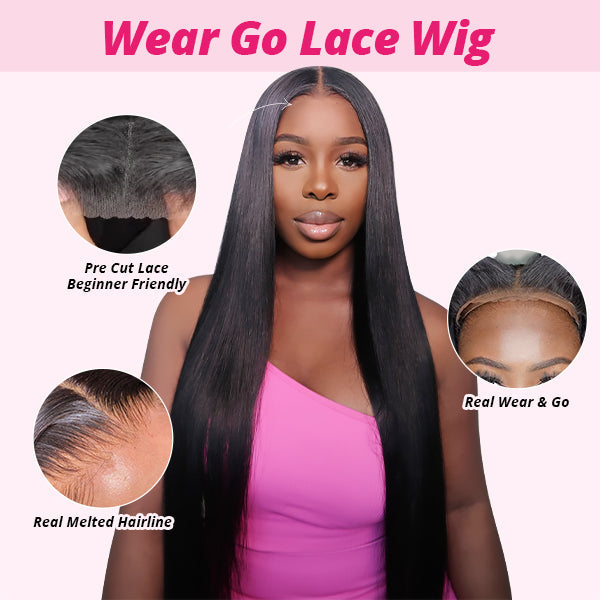 Glueless Straight Hair Wig 5x5 HD Lace Closure Wigs Pre Cut Wigs