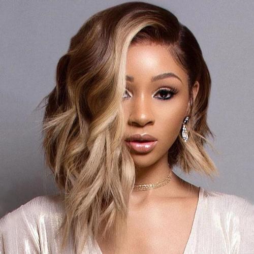 Brown mix Gold BOB Water Wave Wavy Full Lace Bob Wig| 360 Lace  new fashion for Woman