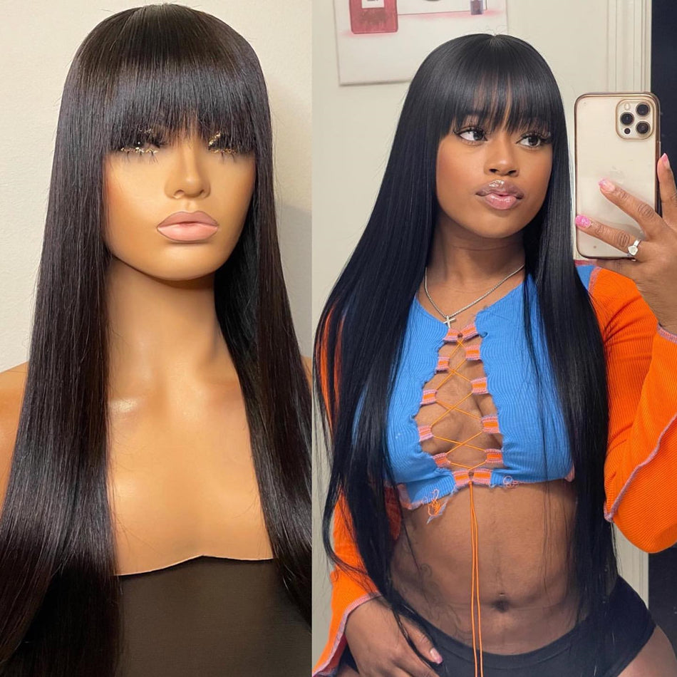 Straight Hair With Bang Fringe For Women Brazilian Wig