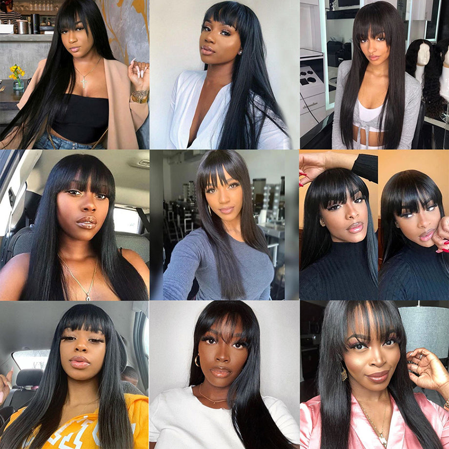 Straight Hair With Bang Fringe For Women Brazilian Wig