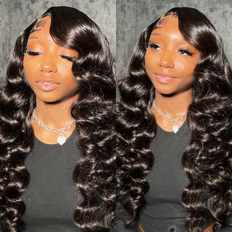 Loose Wave Transparent Lace Pre-cut Lace Frontal Wig Natural Black Color Glueless 13x4 Lace Front