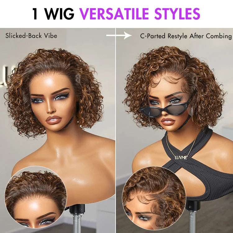 NEW! 49%OFF🎁 A-line Bob with waves wig Put On & Go Short Curly Hair Wig