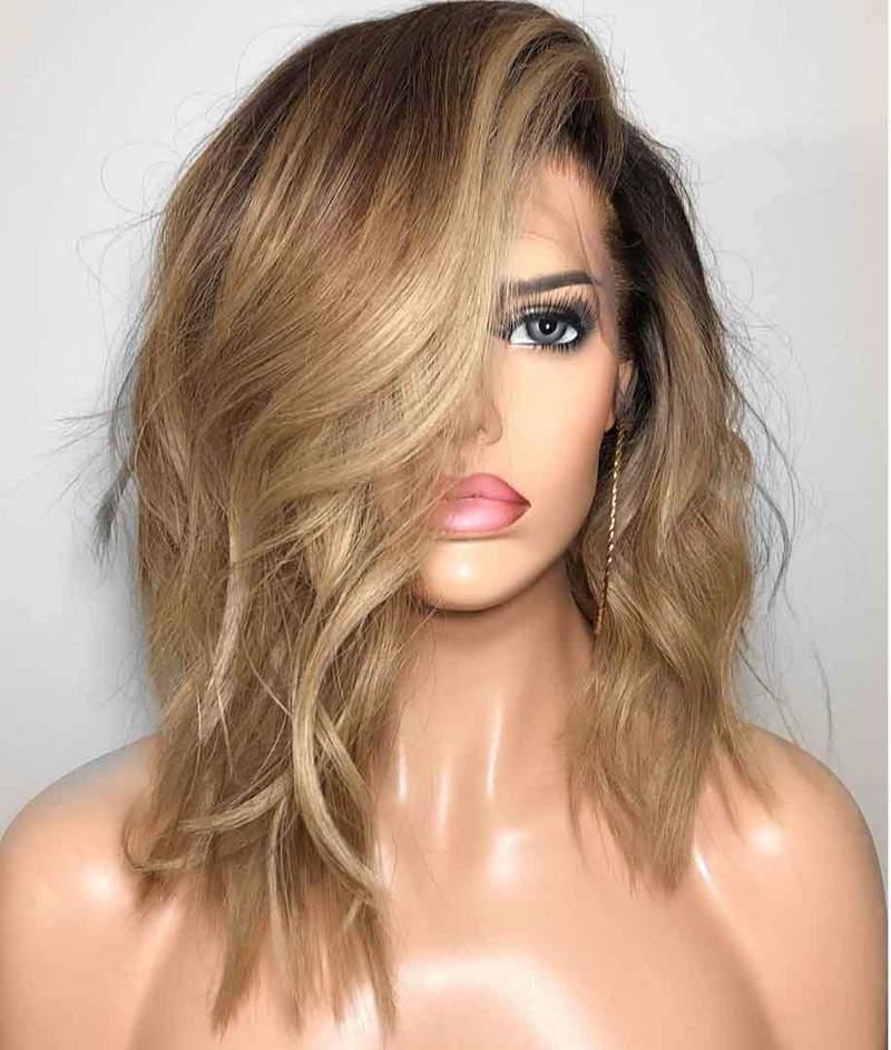 Brown mix Gold BOB Water Wave Wavy Full Lace Bob Wig| 360 Lace  new fashion for Woman