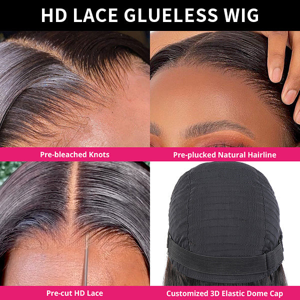 Glueless Straight Hair Wig 5x5 HD Lace Closure Wigs Pre Cut Wigs