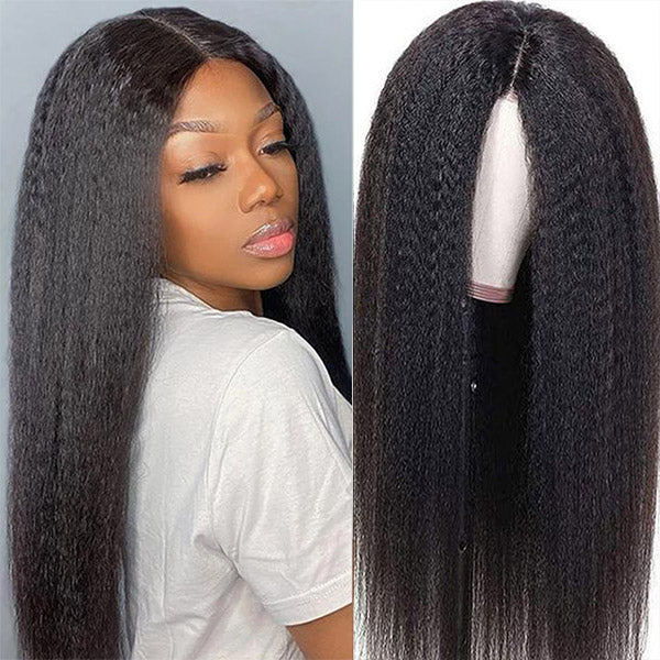 Pre Cut Lace Yaki Straight HD Lace Closure Wigs kinky straight long Hair Wig