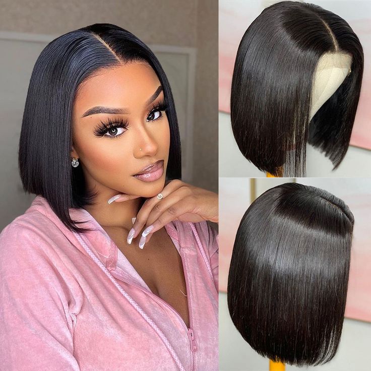 Ready To Wear Invisible Knots Glueless Wigs Short Straight Bob Wig 5x5 Lace Closure Pre Cut Wigs