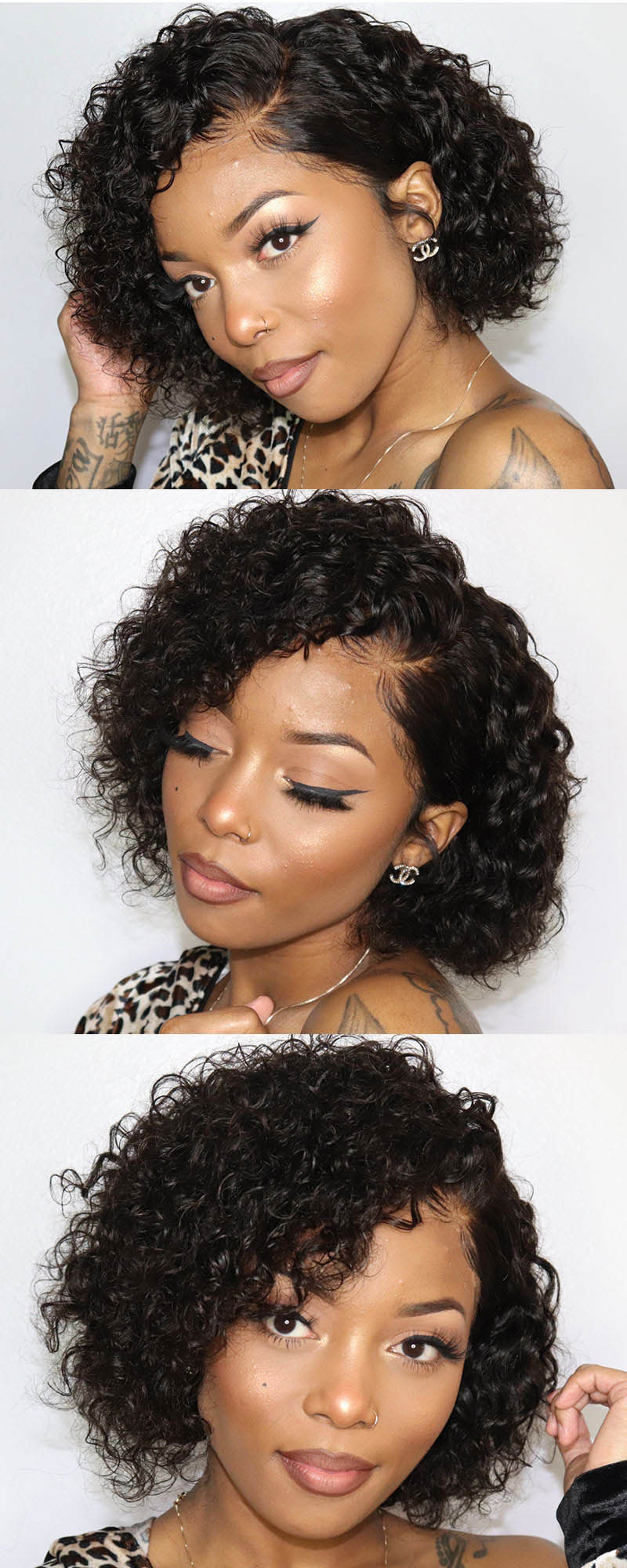 Brazilian Deep Curly Short Bob Wigs  Lace Front  Wigs Lady Wig